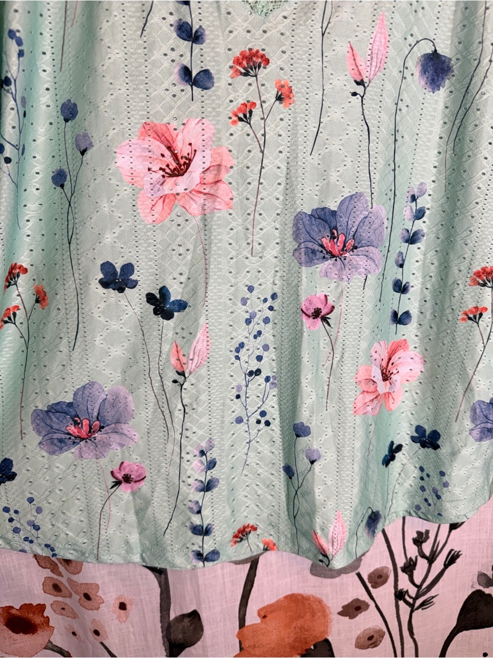 SHEIN Mint Floral V-Neck Crochet-Trim Top - Picture 9 of 14